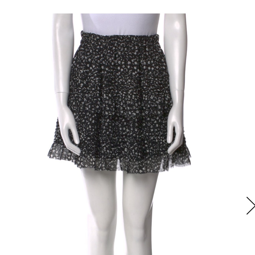 Allsaints Black Floral Tiered Mini Skirt
